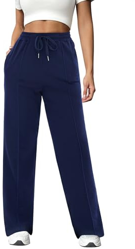 Crewhpo Pantalón Chándal Mujer Algodón Pantalones Deportivos Largos Pantalon con Bolsillos Elástica Cordón Jogger para Casual Correr Jogging