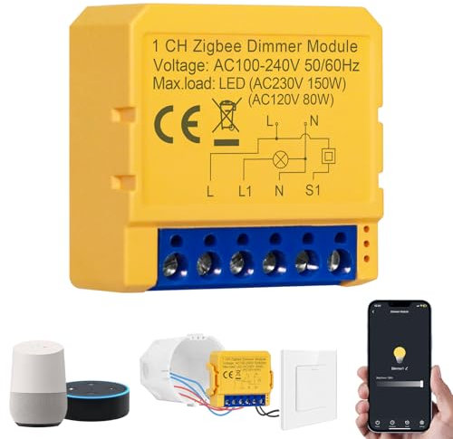 Dimmer Switch 1-Way, Intelligent ZigBee Dimmer, Voice Control/Timer, No Neutral Conductor Required, ZigBee Controller for LED Strips, Compatible with Alexa, Google Home, iOS Android App, Dimmable