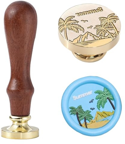 Ychostamp Tampon de cire à cacheter pour les vacances d'été avec palmier tropical, sable, ciel, montagne et oiseaux volants pour lettres, scrapbooking