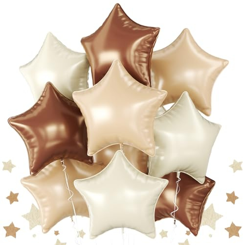 Brown Apricot Star Foil Balloons, 10PCS Foil Stars Shape Balloon, 18 Inch Coffee Cream Beige Star Balloons Helium for Birthday, Engagement, Baby Shower, Wedding, Nude Neutral Party Decoration