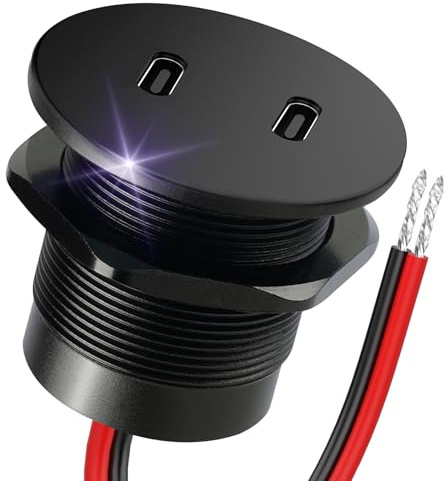 Obeaming Toma USB 12V Camper Aluminio, Doble Puerto PD 3.0 USB-C 20W Socket, Carga Rápida Cargador USB 12V para Barco Marino Camión Autobús Autocaravana Coche Barco, 1pcs