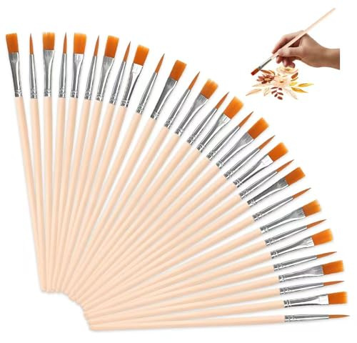 HMCEY 30 Pezzi Pennelli per Dipingere,Set Pennelli Pittura,Pennello Acquerello Piccoli,Truccabimbi Pennello Face Painting,Tempere Piatti,Make Up Punta Fine,Paint Brush per Bambini e Adulti,Modellismo