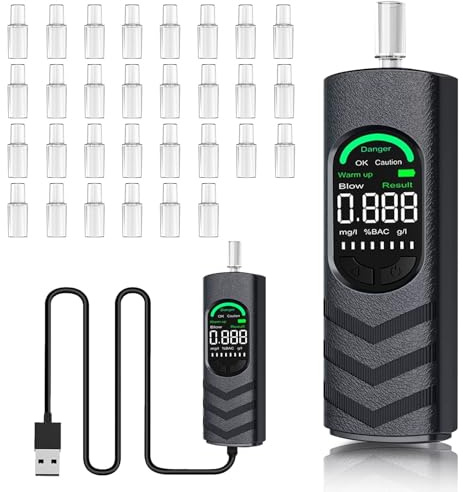 Astriva Alkoholtestare, alkotestare, promillemätare med 30 munstycken, alkoholmätare med digital LCD-display, professionell andetagstestare promistestare alkomat för alkoholtest hemma