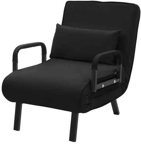 ML-Design Bäddsoffa med Sängfunktion, 3-i-1 Fåtölj med Sovfunktion, Hopfällbar Bäddfåtölj, Fåtölj med Justerbart Ryggstöd, Vikbar Sovfåtölj, Gästsäng med Stålram, Chenilletyg för Vardagsrum Svart