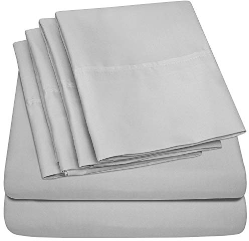 King Size Bed Sheets - 6 Piece 1500 Supreme Collection Fine Brushed Microfiber Deep Pocket King Sheet Set Bedding - 2 Extra Pillow Cases, Great Value, King, Silver