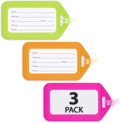 Mifflin - Luggage Tags for Suitcases - Neon, 3 PK - TSA Approved Travel Tags for Luggage - Bulk Baggage Identifier - Suitcase Labels for Airline Travel, Backpack & Cruise Accessories
