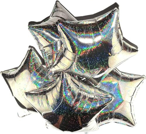 Happium Lot de 5 ballons en aluminium holographique à l'hélium pour décoration de fête d'anniversaire, remise de diplôme, fête prénatale, anniversaire de mariage - 45,7 cm (argent)