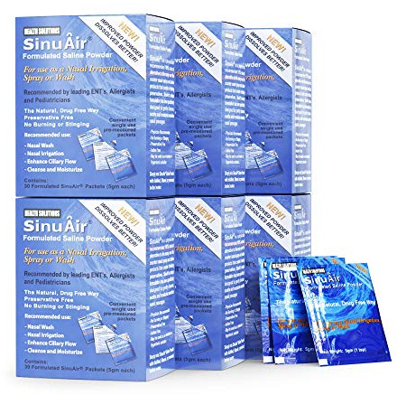 SinuAir Sinus Rinse Salt Solution - Saline Powder for SinuPulse System, Neti Pot Flush, Nasal Wash Squeeze Bottle, & Nose Irrigation, Enhanced Formulation & Cleaning for Sinuses, 180 Packets