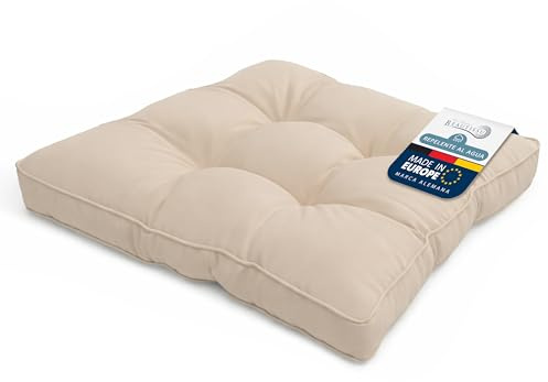 Beautissu Coussin Fauteuil Jardin Assise 60x60x10 cm – Résistant à l’Eau, Anti-Salissures & Lavable – Coussin Salon de Jardin Exterieur Déperlant pour Canapé Chaise Banc Terrasse Balcon – Nature