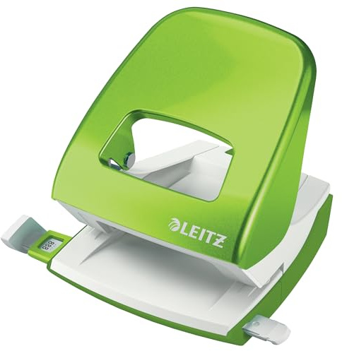 Leitz 50082054 Hole Punch, 30 Sheets, Guide Bar with Format Markings, Metal, WOW Range, Green