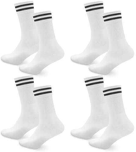 Sneaker Socken Herren Damen, 4 paar Unisex socks Atmungsaktiv Sportsocken Laufsocken Lange Business & Freizeit Baumwollsocken Schwarz Weiß ,Ideal für Herbst & Winter 39-42