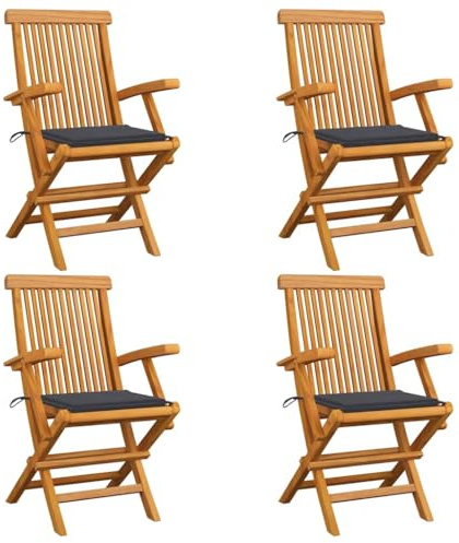 vidaXL Hopfällbara stolar med antracitkuddar, 4 st, massivt teakträ