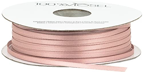 100% Mosel Satinband, i puderrosa (3 mm x 100 m), presentband | Matt glänsande rosettband för dekoration, pyssel och paketinslagning – för bröllop, dop, konfirmation och födelsedag