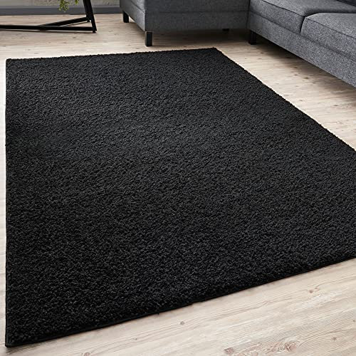 THE RUGS Living Room Rug - Shaggy Soft And Elegant Carpets For The Bedrooms And Kitchen, Easy To Clean, Many Different Sizes (60x110 cm, Black)