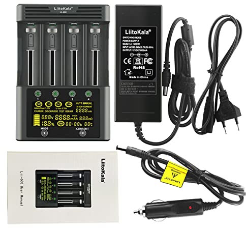 18650 Chargeur Batterie, écran LCD Chargeur Piles Intelligent Universel pour Piles NI-MH NI-CD AA AAA SC Li-ION 18650 18500 18350 17650 17670 17500 26650 25500 22700 (Lii-600)