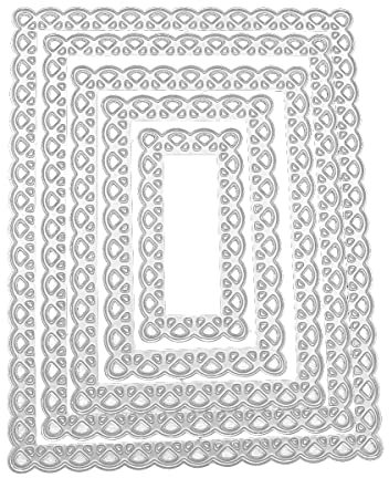 WANGCL 5 Fustelle in Metallo con Cornice Rettangolare in Pizzo, Motivo Natalizio a Onde Lunghe, quadrate, Stencil da Taglio per Album Fai da Te, Scrapbooking, Album Decorativi, goffratura