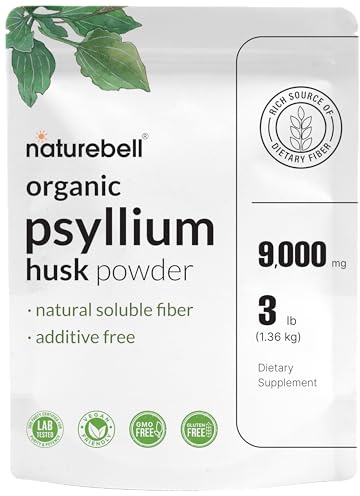NatureBell Psyllium Husk Fiber Supplement, 9g Per Serving, 3lb (48oz) Powder | Organic Soluble Fiber for Digestive & Gut Health | Plant-Based, Unflavored, Non-GMO, Gluten-Free*