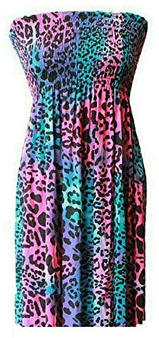 Crazy Fashion Womens Sheering Top Oversized Plus Size Strapless Boob Tube Bandeau Jersey Ladies Printed Summer Mini Dress for Women (Multi Leopard, S/M)