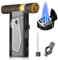 Promise Briquet Tempête Quadruple à 4 Flammes à Réaction, Coupe-Vent, Rechargeable au Butane - Idée Cadeau (Nickel Noir)