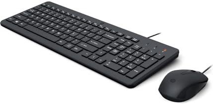 HP 150 kabelgebundene Tastatur und Maus – (1600 DPI, LED-Anzeige, USB-A-Anschluss, 12 Tastenkombinationen, Windows 10, Windows 11) Spanische QWERTY-Tastatur, Schwarz