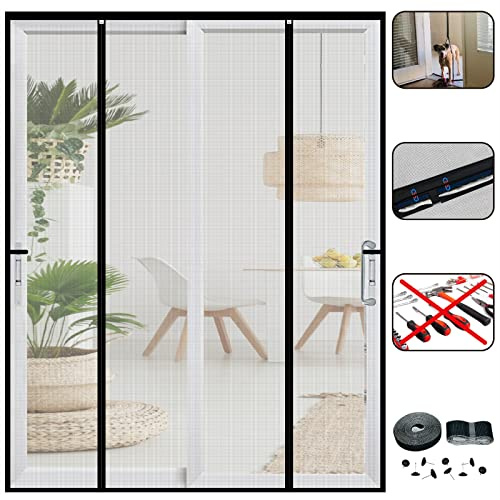 CHIYUNS Double Door Mesh Screen Magnetic Closure Heavy Duty for Sliding Door 64 x 80 Extra Long Magnet Bug Screens for French Doors, Self Closing Fiberglass Mosquito Net for Doorway, Keep Bugs Out