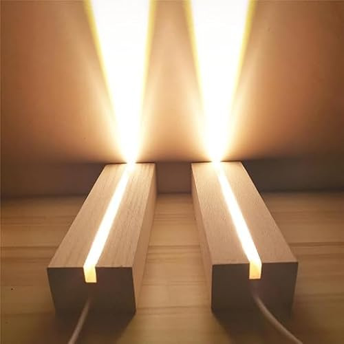 Tuzsocr - Base luminosa LED de madera de 15 cm, soporte de escritorio para una pieza con interruptor USB, para placa acrílica de cristal DIY
