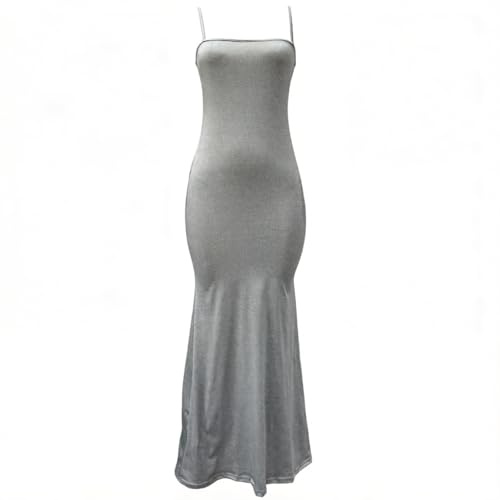OOHOKAY Women's Sensual Casual Spaghetti Strap Maxi Dress Jersey Long Dress Elegant Sleeveless Backless Style Fitted Grey-1 M