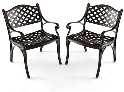 GIANTEX Set di 2 sedie da giardino, da bistrò, resistenti alle intemperie, in alluminio pressofuso, da giardino, da giardino, da terrazza, ergonomiche con schienali e braccioli, da giardino anticato,