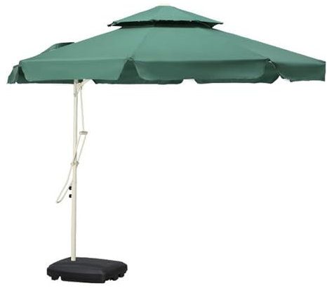 HESHEQ Patio Exterior Paraguas 300 cm Sombrilla Excentrico Parasol de Jardín sombrilla de jardín Parasol grande 3M protección UV aluminio for Patio,Terraza,Balcón,Piscina(Size:Green with base)
