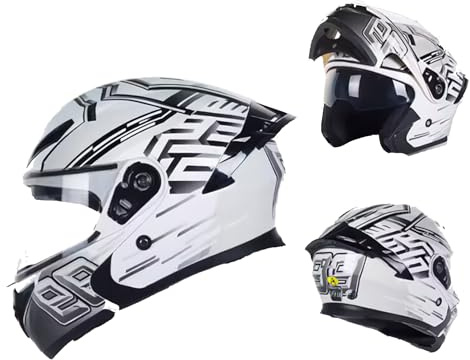 RYDZCLH Casques De Moto Casque De Moto Modulaire Casque De VTT avec Double Visière pour Hommes Et Femmes Casque Intégral Casque De Moto Rabattable Homologué Dot,Blanc,L 57~58cm