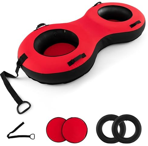 Aufblasbare Schlitten für 2 Personen, 200cm Langer Schneereifen für 2 Personen, Snow Tube Reifen für 2 Personen, Schneereifen Rutschreifen mit Griffen und Abnembarer Schleppleine