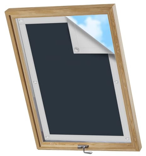 WOLTU Store Occultant sans Percage pour Fenetre de Toit, Store Lucarne Opaque, Rideau Occultant Thermique avec Ventouses, Protection Solaire, en Tissu Isolant Pliable, Bleu 60x93 cm