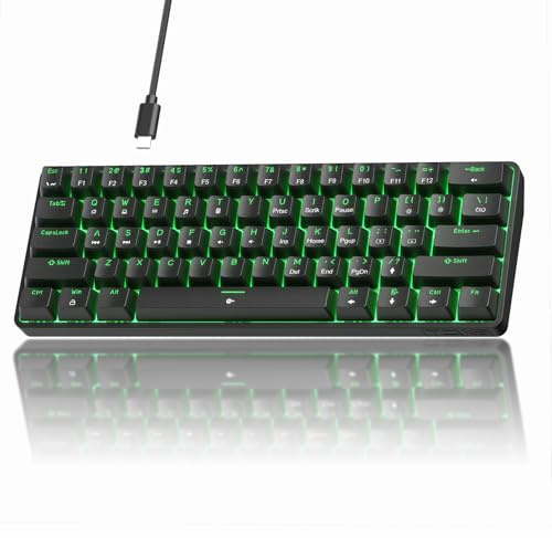 TMKB T61SE 60% Mechanical Gaming Keyboard, Clicky Blue Switch, LED Backlit, Double-Shot keycap, Anti-Ghosting, Detachable USB-C, Wired Computer Keyboard for Windows Laptop PC Gamer Typist, Black