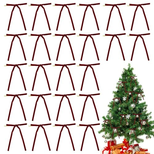 UILYNIU 24 Stück Weihnachten Schleifen Weihnachtsbaum Schleifen, Bögen, Bowknot mit Krawatten, Weihnachtsschleifen Deko, Zierschleifen für Familienfeiern Party Dekoration, Geschenk Dekoration (Rot)