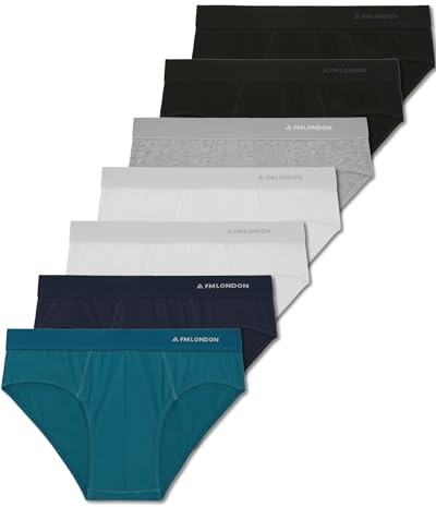 FM London 7-pack herrkalsonger Essentials herrkalsonger i bomull, moderna utan etiketter med elastiskt midjeband, anti-rullning, storlek 3XL, flerfärgad, Flerfärgad, 3XL