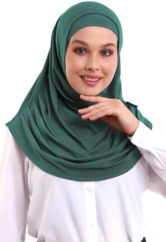 ihvan online, hijab halsdukar för kvinnor, redo att bära, lätt och bekväm huvudsjal, Instant Turban, Jersey, Presewn, Aquagrön, one size