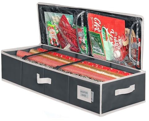 HOLDN’ STORAGE Premium Wrapping Paper Storage Container, Black/White Trim