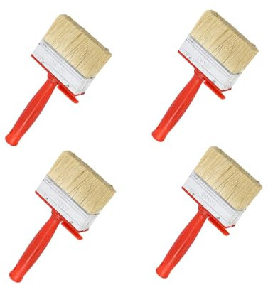 Lot de 4 applicateurs pratiques de peinture à poils naturels - Idéal pour les revêtements solvants - Huile pour bois de peinture - Pour murs et terrasses - Manche en plastique - Pinceaux de peinture