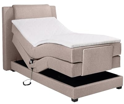 Vente-unique - Ensemble Complet boxspring tête de lit + sommiers Relaxation électrique + Matelas + surmatelas - 100 x 200 cm - Tissu - Beige - Castel II de Palacio