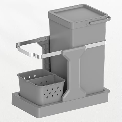 EKO - Bote de Basura Extraíble 24L - Doble Reciclaje Bajo Fregadero - 2 Compartimentos 20L+4L - Silencioso y Suave - Asa y Anillo Removible - Dimensiones 25.5x44.5x45.7