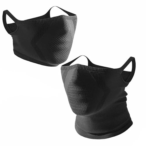 ccafgho 2 Pack Breathable Half Face Cover Neck Warmer Moisture-Wicking UV Protective Mask for Hiking Fishing Climbing (Long black + short black)