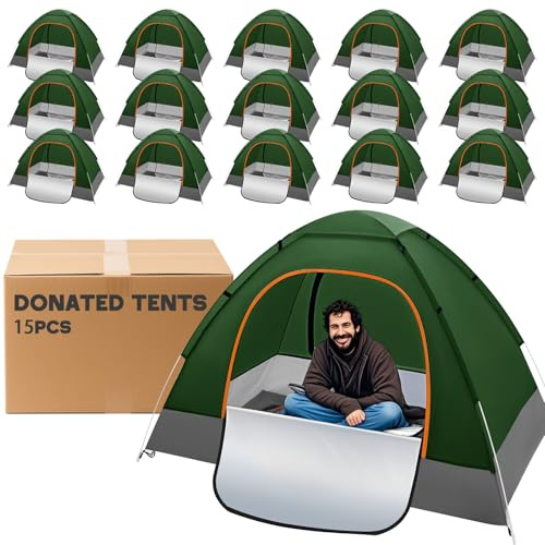 Wowangce 5 Pcs 15/10/5 Pack Camping Tents for Homeless Bulk 2 Person Pop up Homeless Backpacking Supplies Adult Waterproof Instant Easy Setup Tent for Hiking Outdoor Travel Camping Donation (Green)