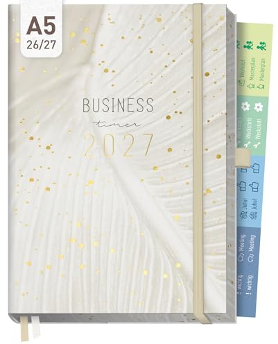 Häfft® Business-Timer Deluxe 2026 2027 A5 für 17 Monate: August 2026 bis Dez. 2027 - Buchkalender, Terminplaner, Wochenkalender, Wochenplaner Sparkling Leaf