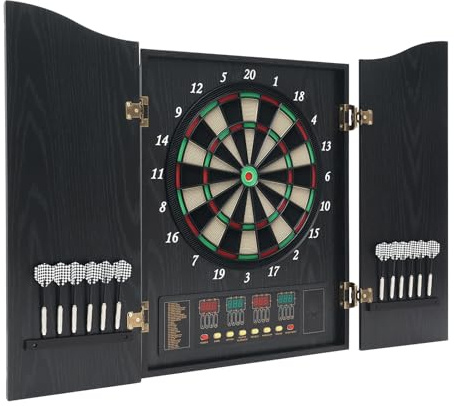 Elektronische Dartscheibe mit 4 LED-Anzeigen, 12 Dartpfeile und 88 Dartköpfe Elektronische Dartmaschine mit 27 Kategorien, 243 Unterkategorien Klassische Dartboard Set für Unisex-Erwachsene, Schwarz