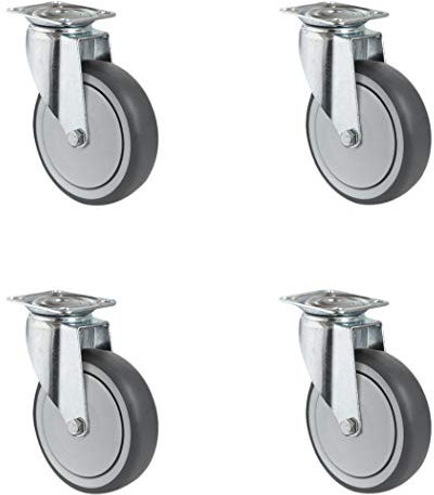 CASCOO SETSASA125P2T2B42 Rollensatz 4 Lenkrollen, Polypropylen, Thermoplastisches Elastomer, Durchmesser 125 mm, Apparaterollen, Kugellager, spurlos, Traglast 300 kg (4-er Pack)