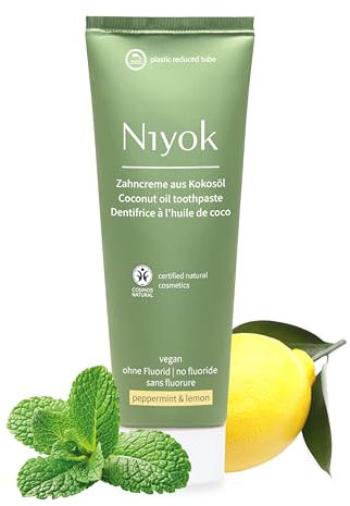 Niyok® Zahncreme aus Bio Kokosöl Pfefferminze & Zitrone (75ml) • Natürliche Zahnpasta für weiße Zähne • Intensive Pflege & Frische • Schützt das Zahnfleisch • Ohne Fluorid & Vegan