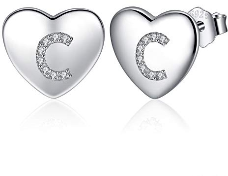 Jrêveinfini Pendientes de Corazón para Mujer y Niña de Plata de Ley 925, Letras Iniciales de la A a la Z, con Caja de Regalo