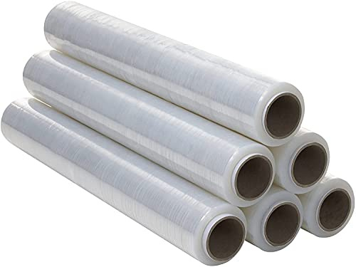 Film Transparente o Negro para Embalar de 50 cm x 200 Metros de Longitud – Rollo de Film Elástico Manual para Embalaje Industrial (Transparente, 6 Rollos)