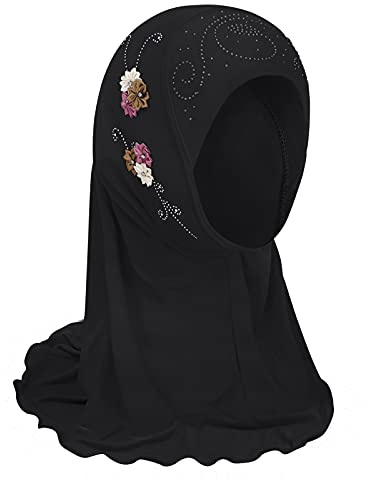 RUIXIA Hijab à Enfiler pour Fille Foulard Musulmane Fille Turban Musulmane en Mousseline pour Fille Foulard Islamique Châle Islamique avec Décoration en Motif de Fleur pour Fille de 3-7 ans