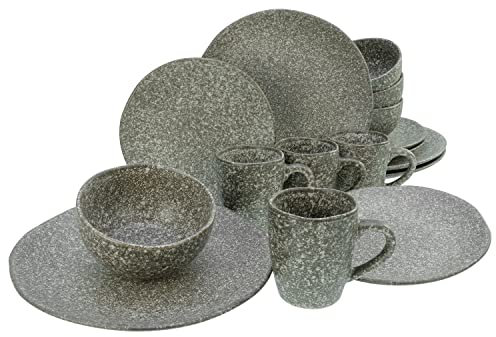 CreaTable, 23770, Serie GRANIT, 16-teiliges Geschirrset, Kombiservice aus Steinzeug, spülmaschinen- und mikrowellengeeignet, Qualitätsproduktion
